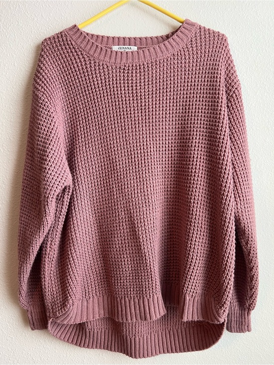 Zenana Outfitters Sweaters - Zenana Outfitters Mauve Waffle Knit Crewneck Sweater